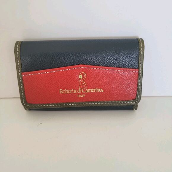 Roberta Di Camerino Italian Vintage Leather Key Case Wallet Smalll Blue Red - Picture 1 of 11